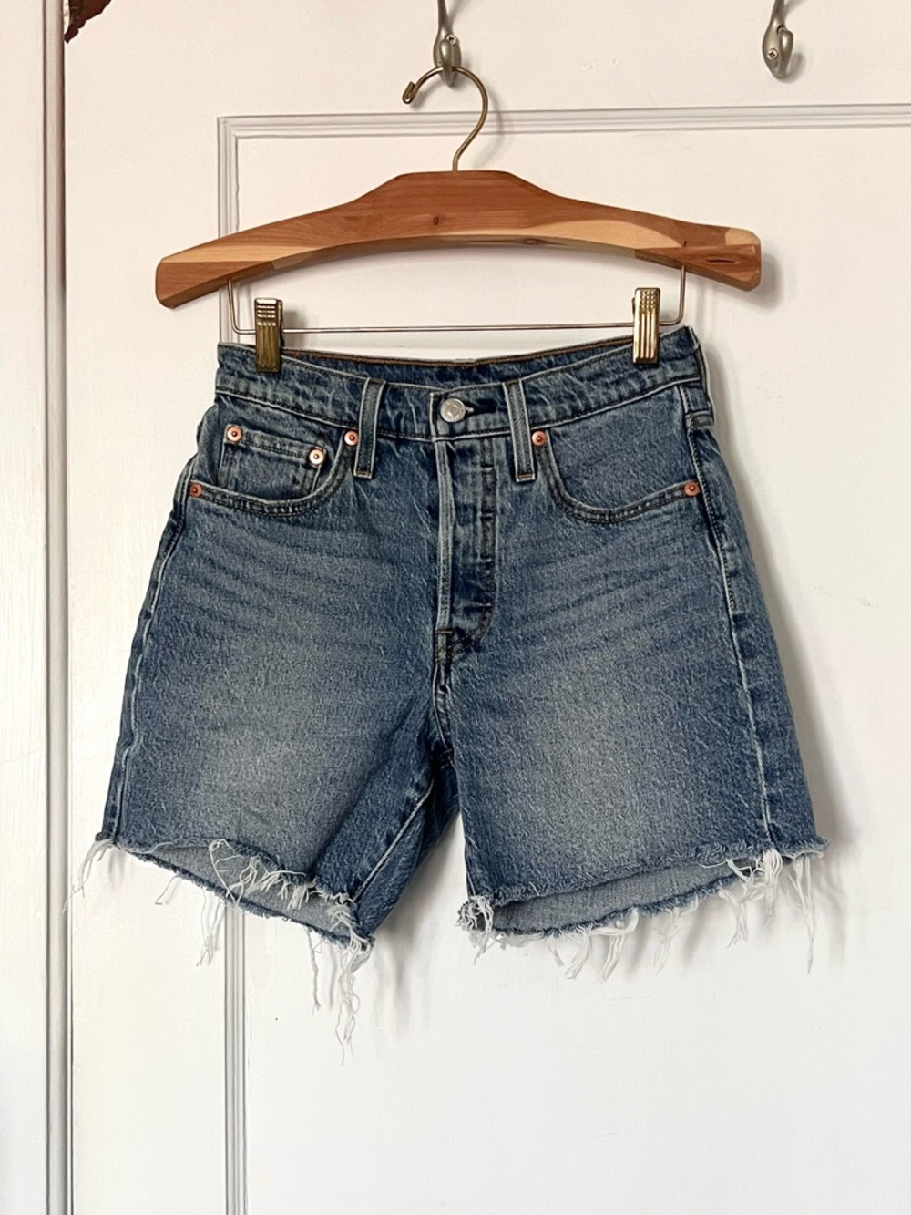 Levi’s 501 Classic High-Rise Jean Shorts with Frayed Hem and 5 Button Front